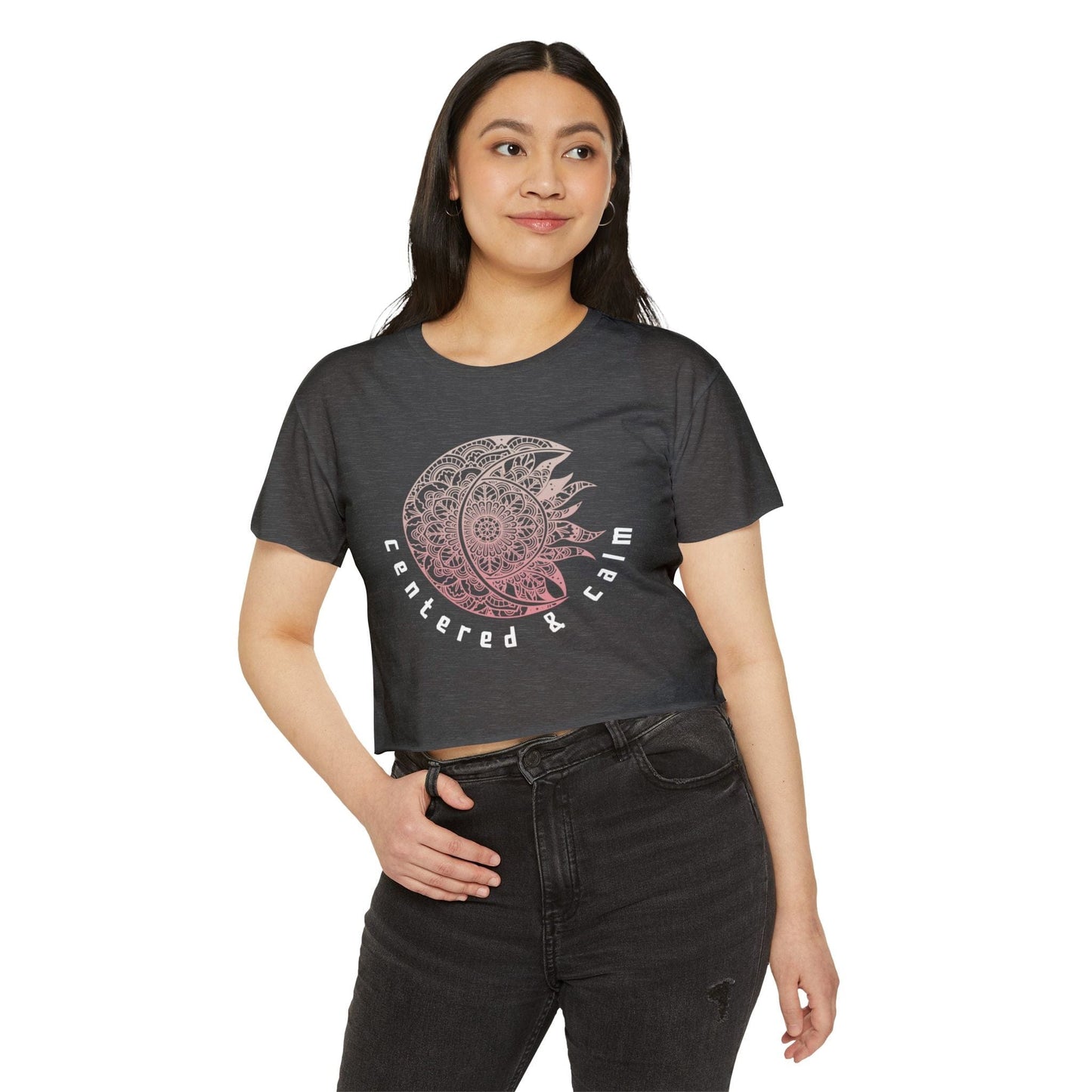 Centered & Calm Sun and Moon Mandala Yoga Crop Top Shirt for Women