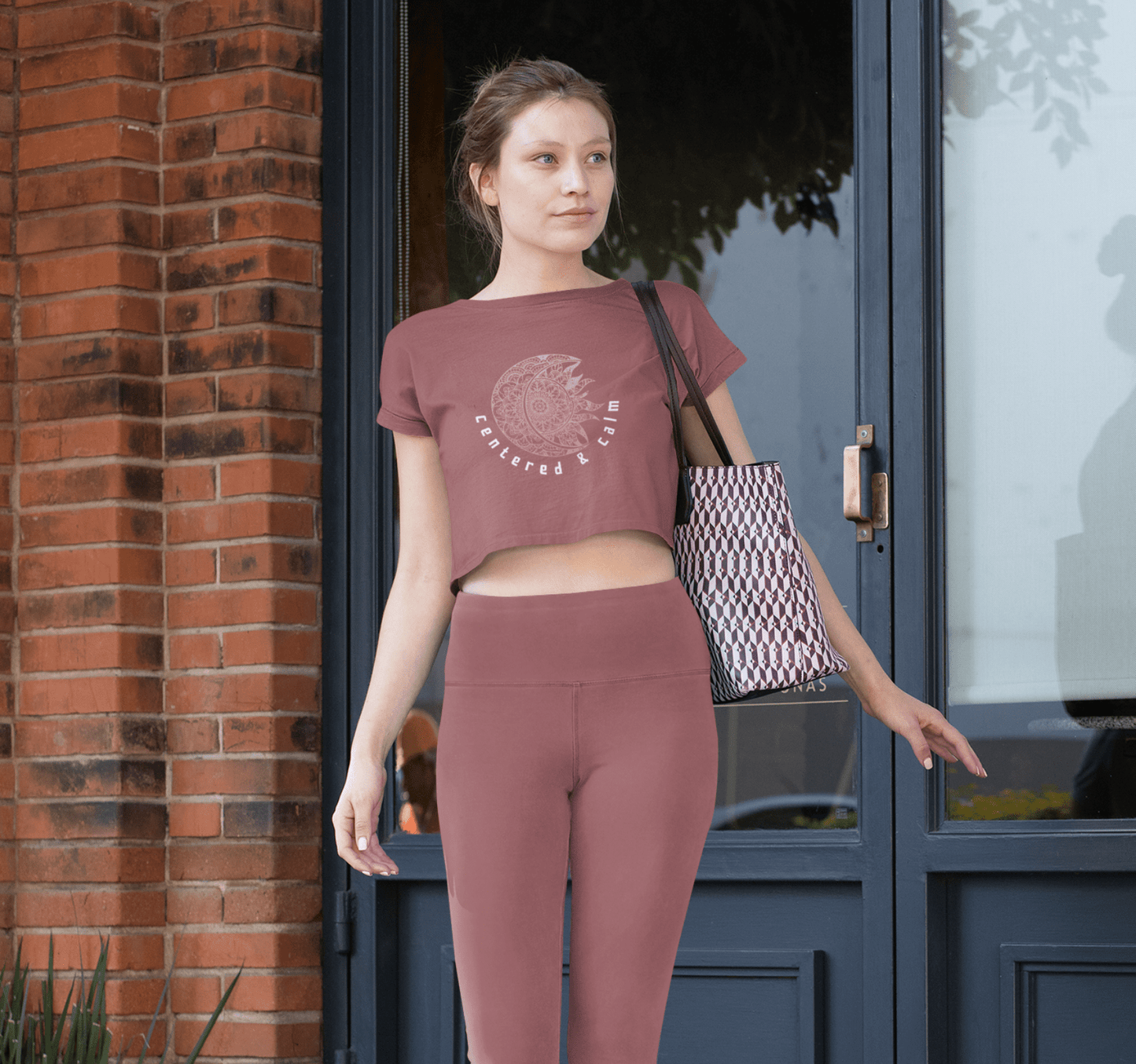 Centered & Calm Sun and Moon Mandala Yoga Crop Top Shirt for Women