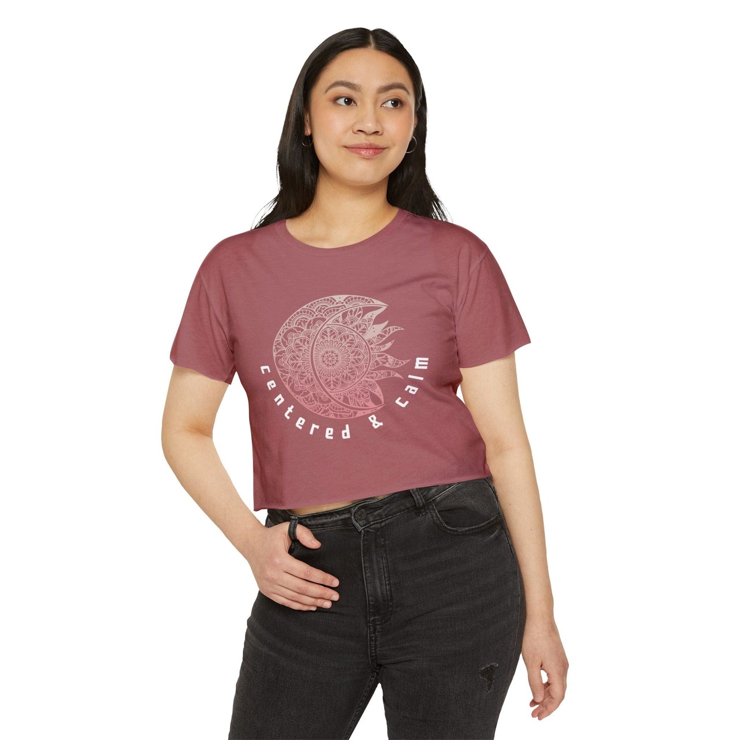 Centered & Calm Sun and Moon Mandala Yoga Crop Top Shirt for Women