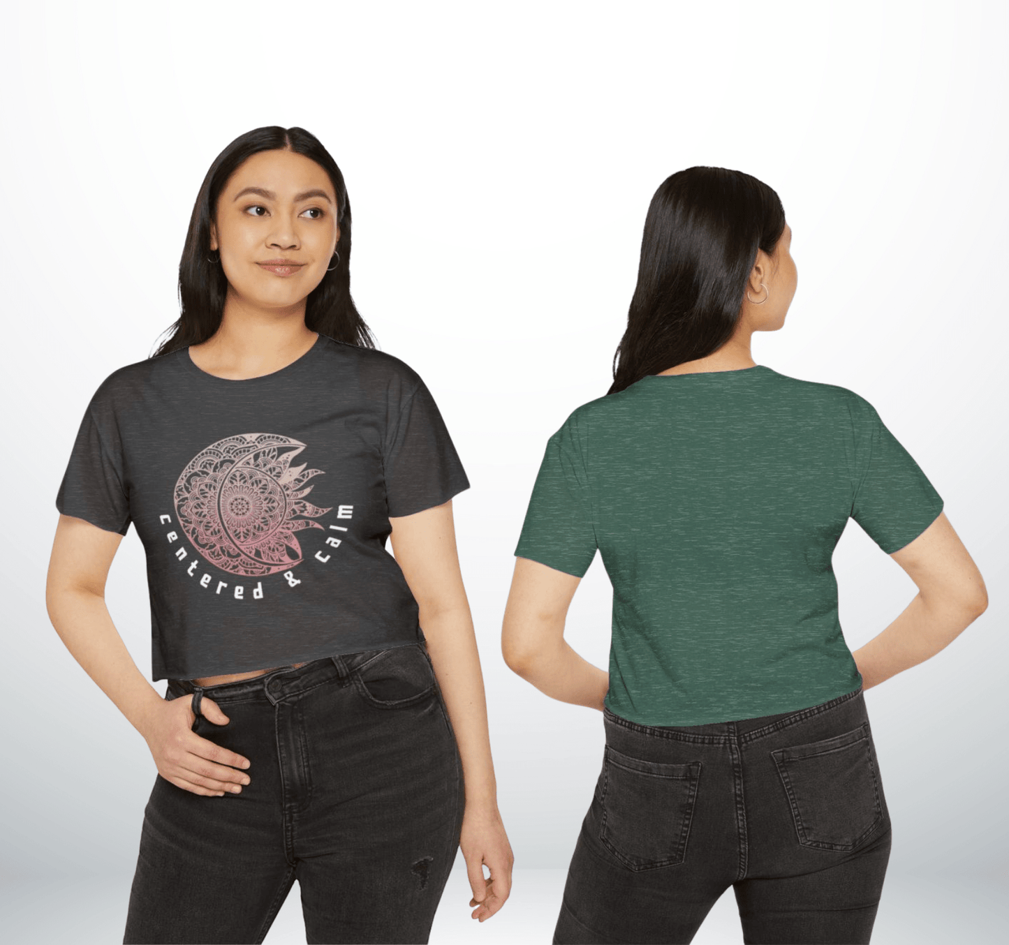 Centered & Calm Sun and Moon Mandala Yoga Crop Top Shirt for Women