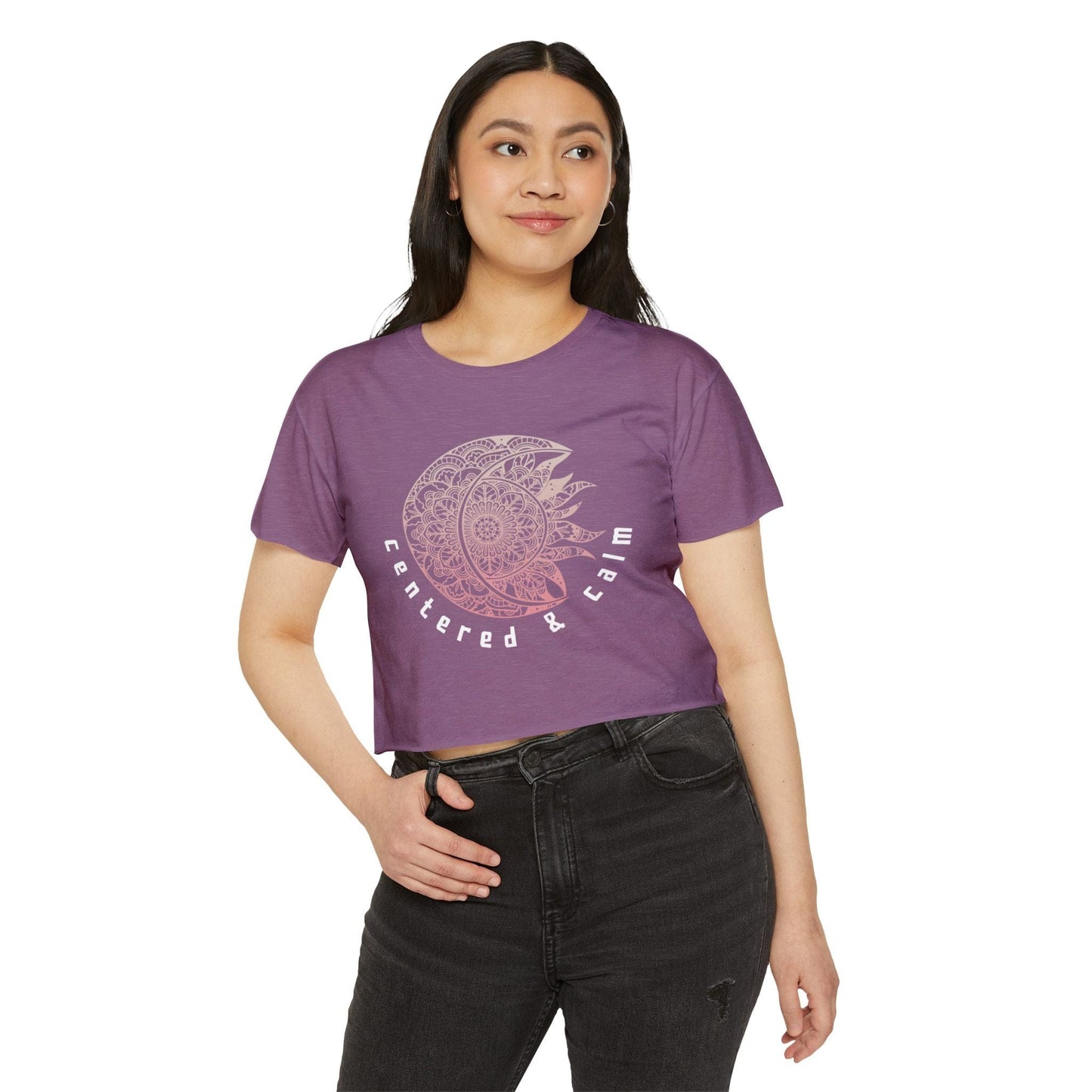 Centered & Calm Sun and Moon Mandala Yoga Crop Top Shirt for Women