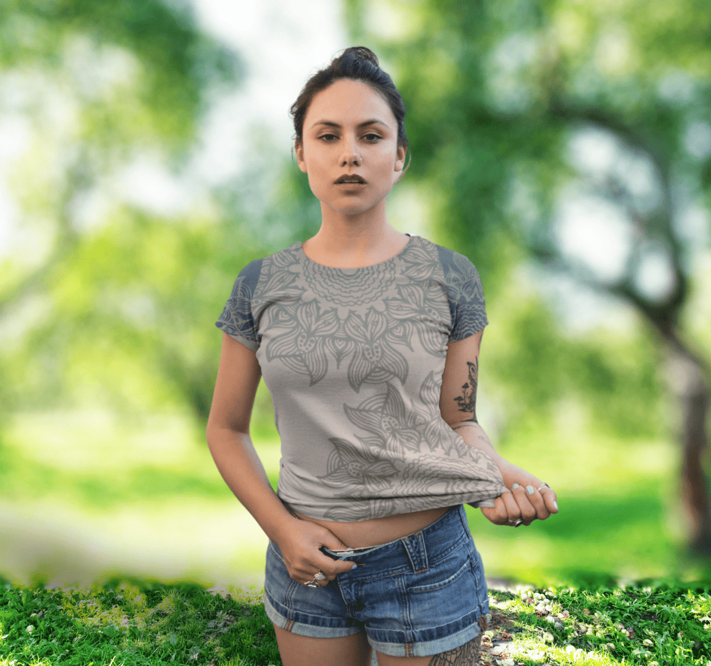 Beige Mandala Jersey Tee T-Shirt