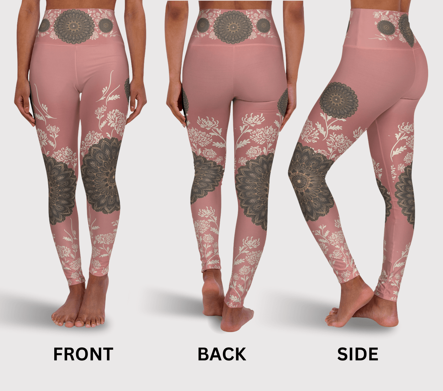 Floral Mandala Taupe Yoga Pants Leggings