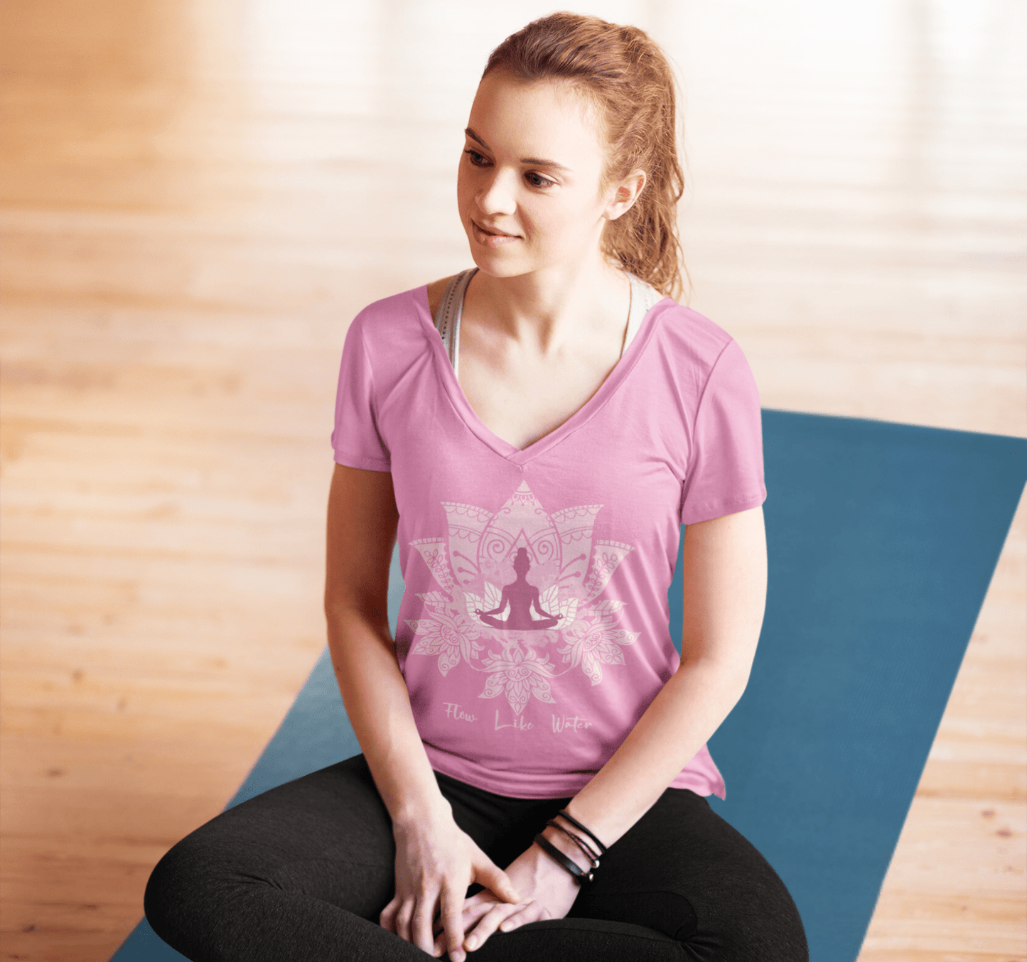 Flow Like Water Mandala V-neck T-shirt Yoga Wellness for Women