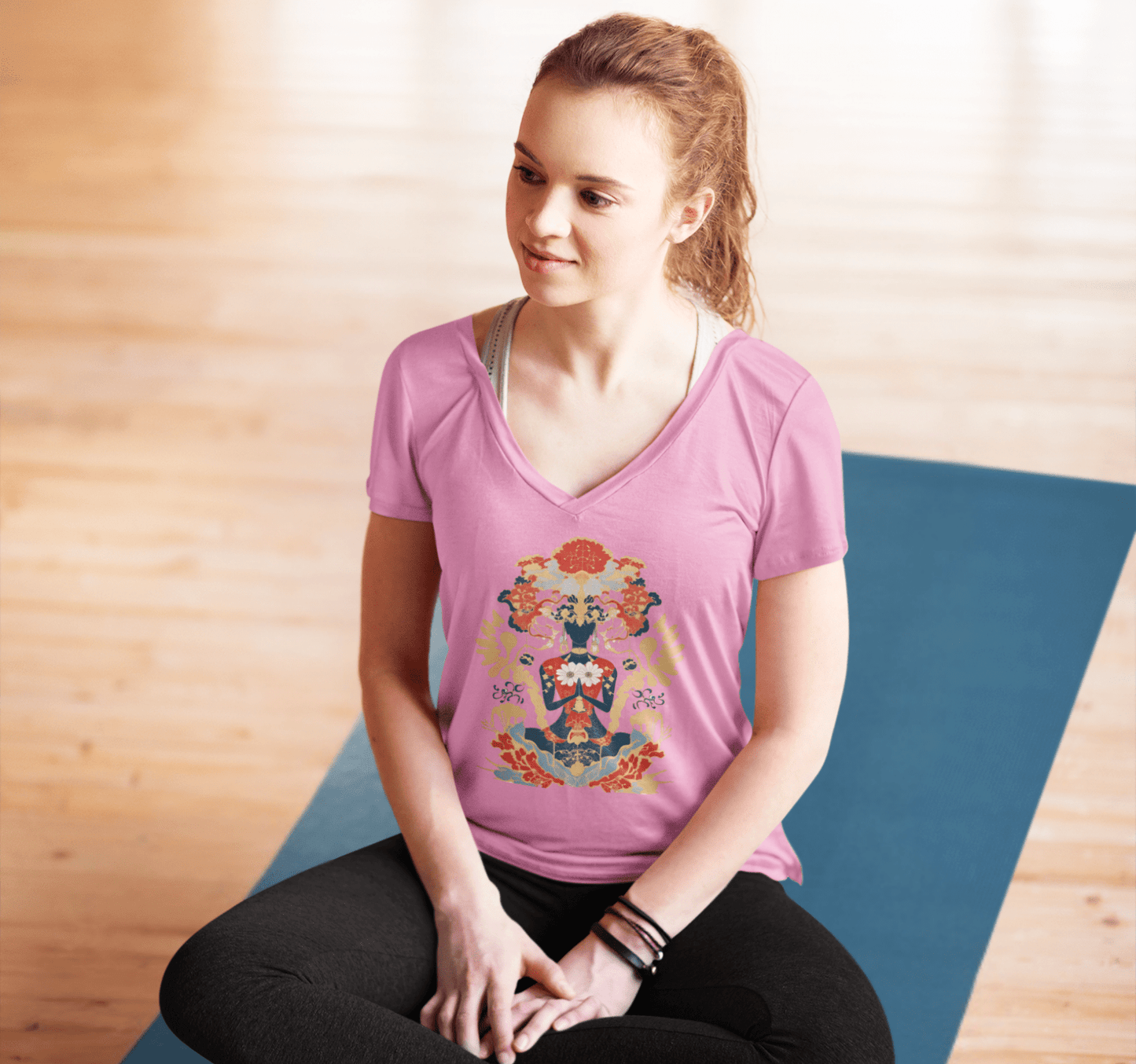 Audley Mandala V-neck T-shirt Yoga Wellness for Women