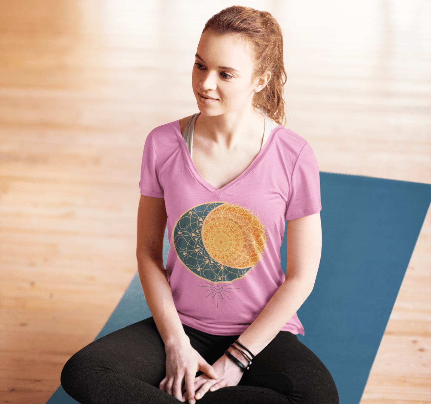 Brighter Better Days Sun Moon V-neck T-shirt Yoga Wellness for Women