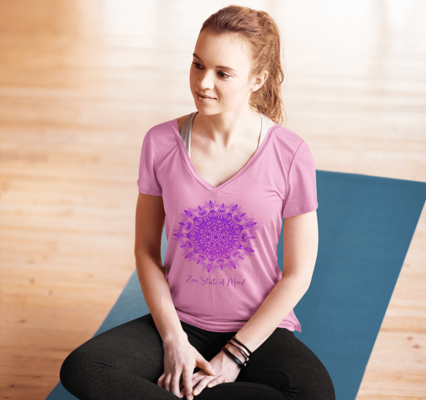 Zen State of Mind Mandala V-neck T-Shirt Yoga Wellness for Women