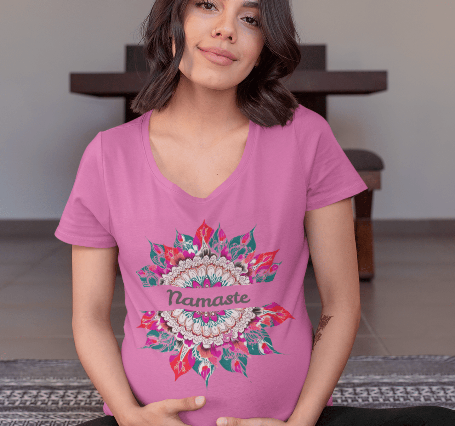 Kai Flower Mandala V-neck T-shirt Yoga Wellness for Women