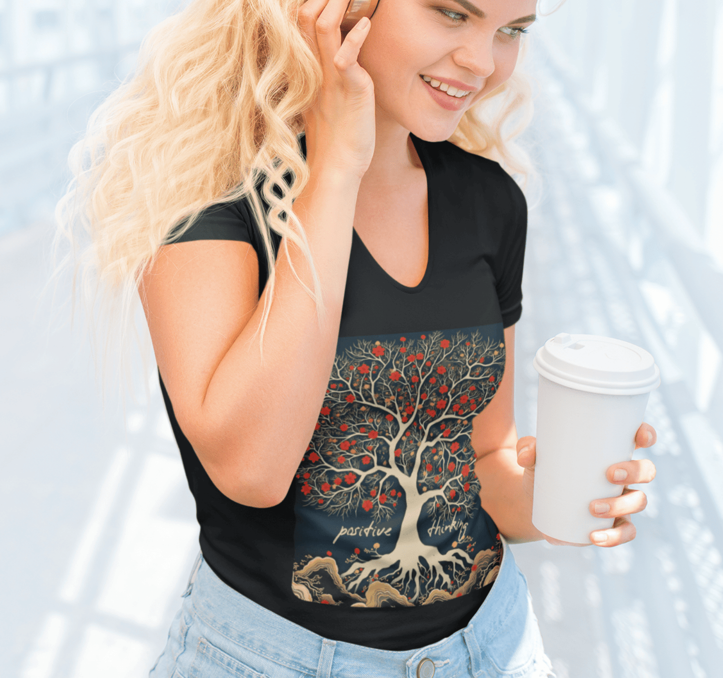 Solaris Tree V-neck T-shirt Yoga Wellness for Women