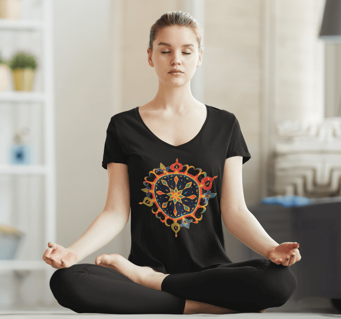 Ione Mandala V-neck T-shirt Yoga Wellness for Women