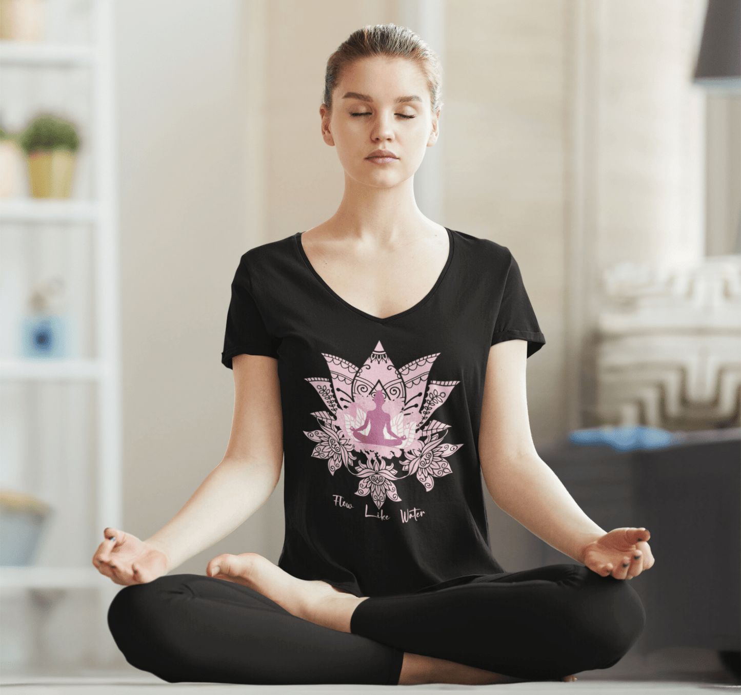 Flow Like Water Mandala V-neck T-shirt Yoga Wellness for Women