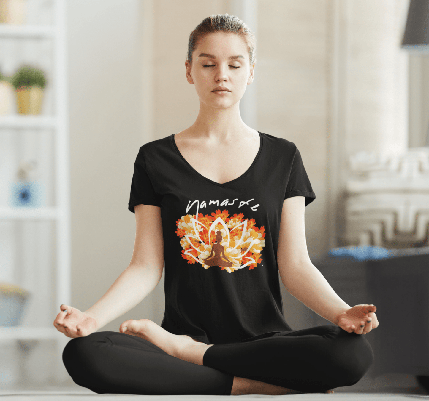 Lynx Namaste V-neck T-shirt Yoga Wellness for Women