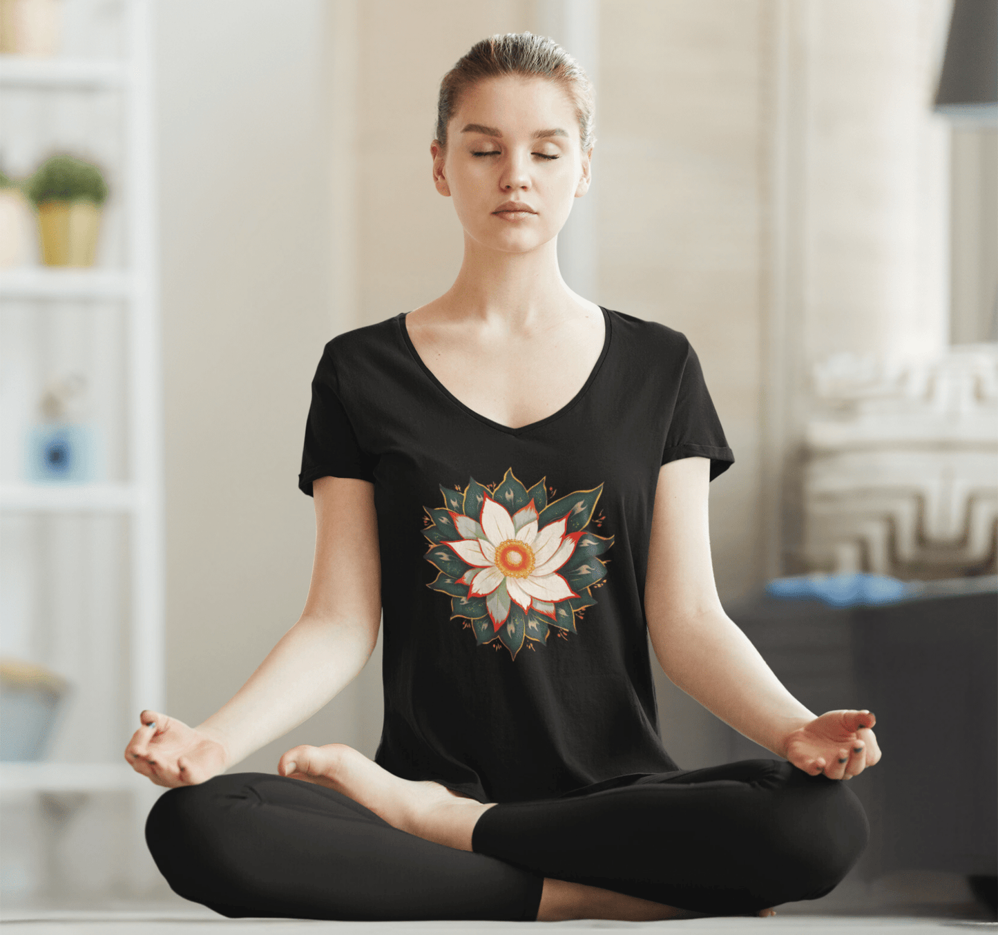 Harmony Mandala V-neck T-shirt Yoga Wellness for Women