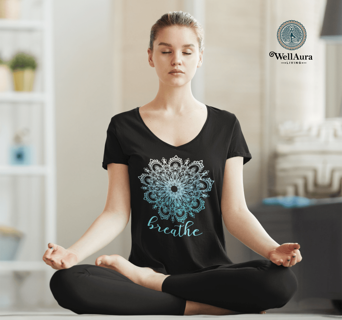 Breathe Mandala V-neck T-Shirt Yoga Wellness for Women