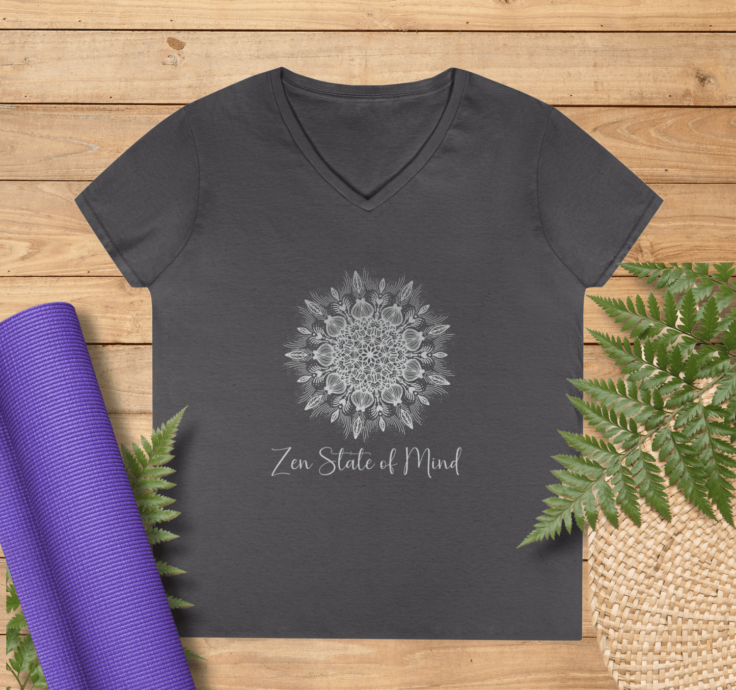 Zen State of Mind Mandala V-neck T-Shirt Yoga Wellness for Women