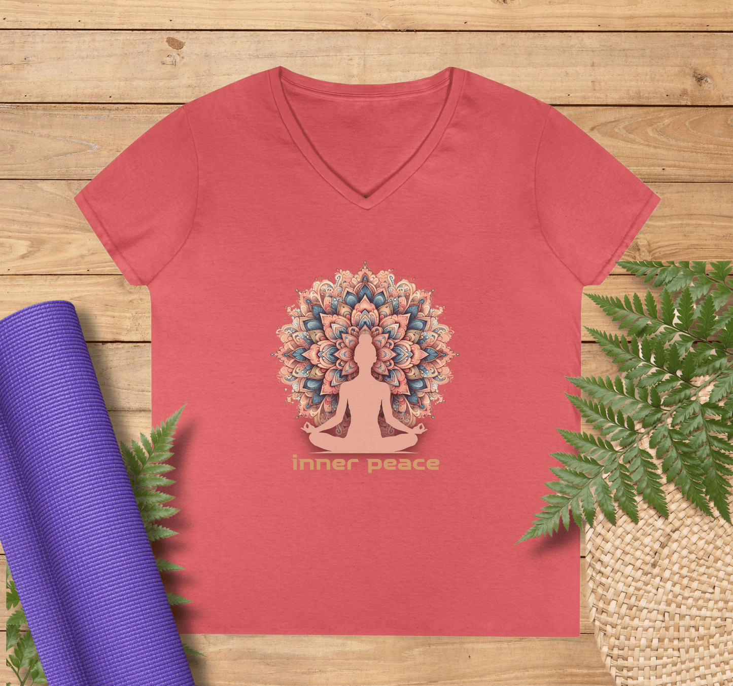 Inner Peace Mandala V-neck T-shirt Yoga Wellness for Women