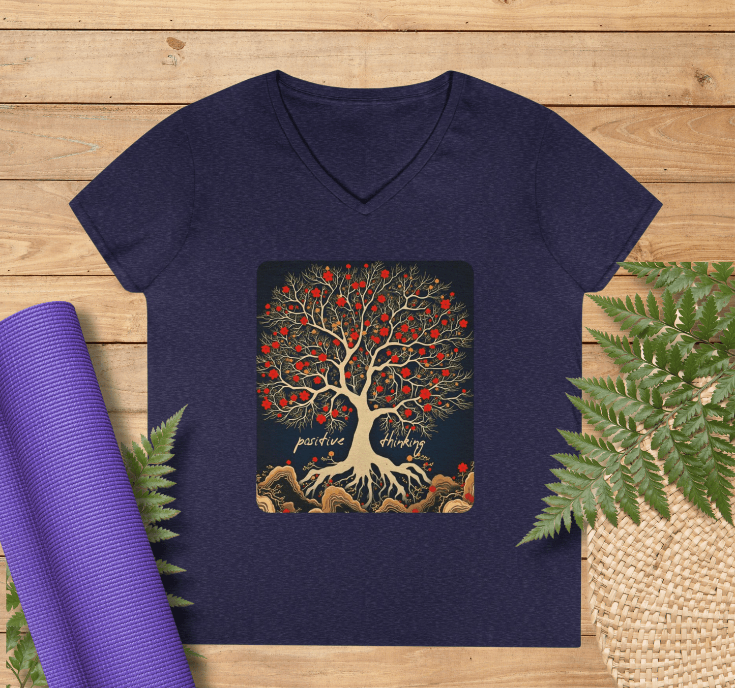 Solaris Tree V-neck T-shirt Yoga Wellness for Women
