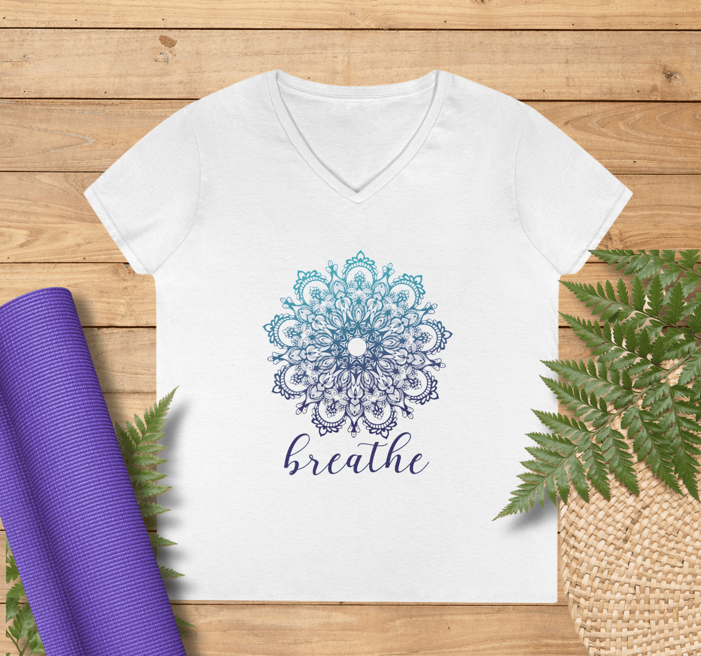 Breathe Mandala V-neck T-Shirt Yoga Wellness for Women