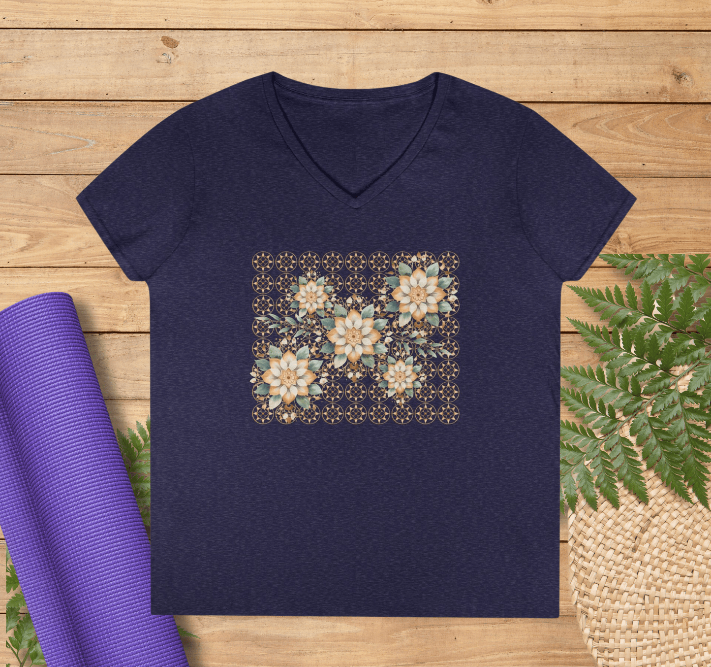 Serenity Flow Mandala V-neck T-Shirt Yoga Wellness for Women