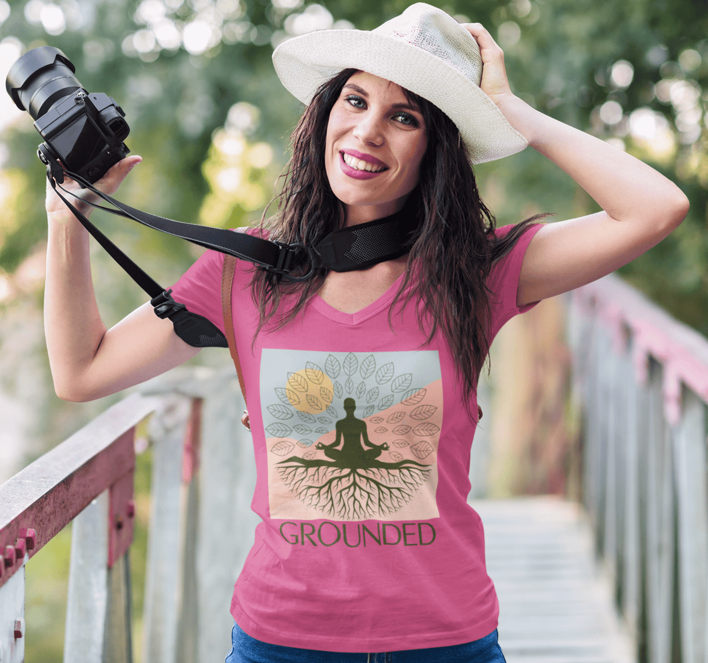 Grounded Leaf V-neck T-shirt Yoga Wellness for Women