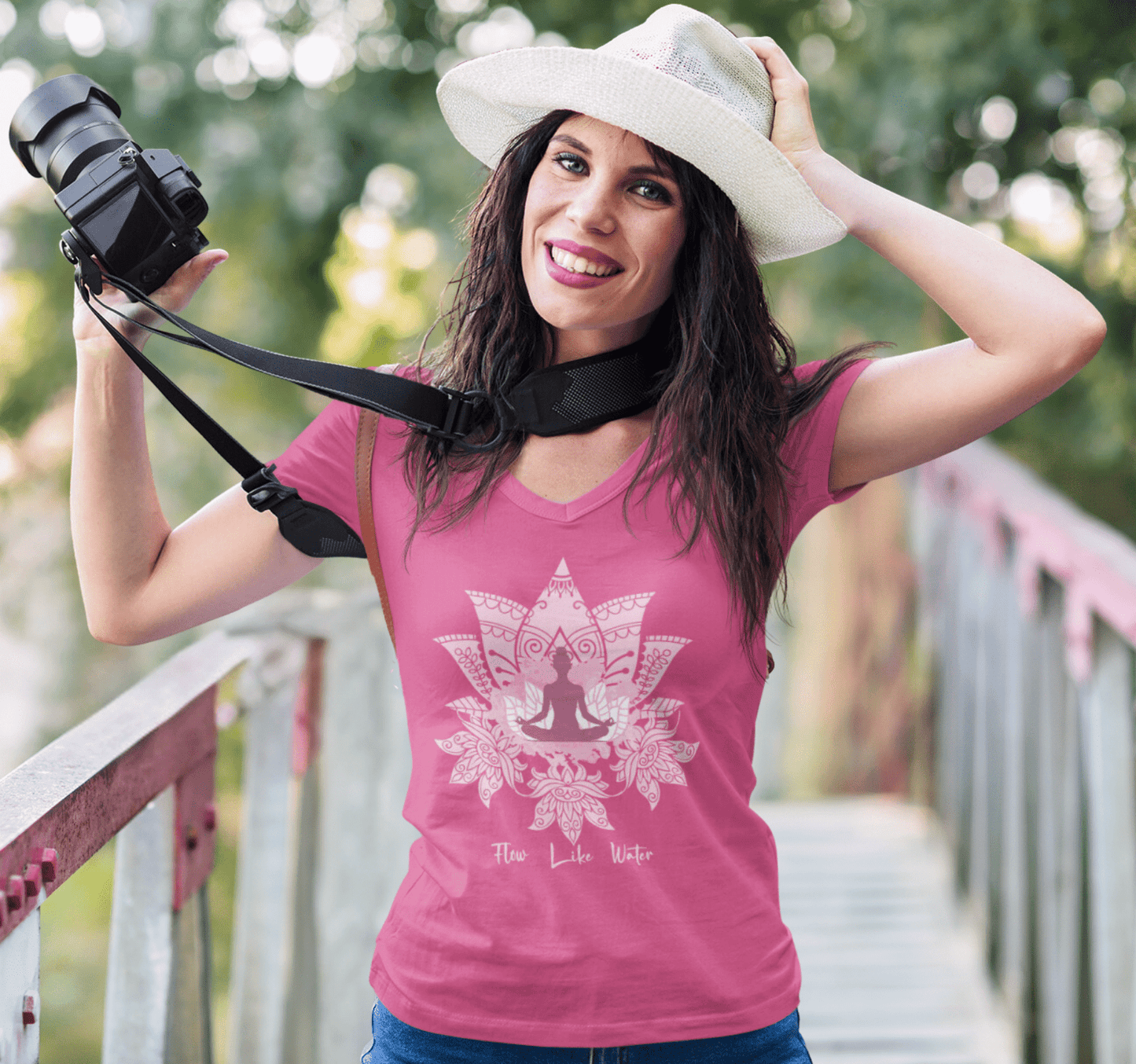 Flow Like Water Mandala V-neck T-shirt Yoga Wellness for Women