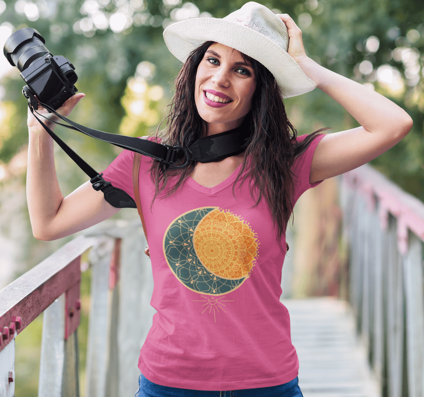 Brighter Better Days Sun Moon V-neck T-shirt Yoga Wellness for Women