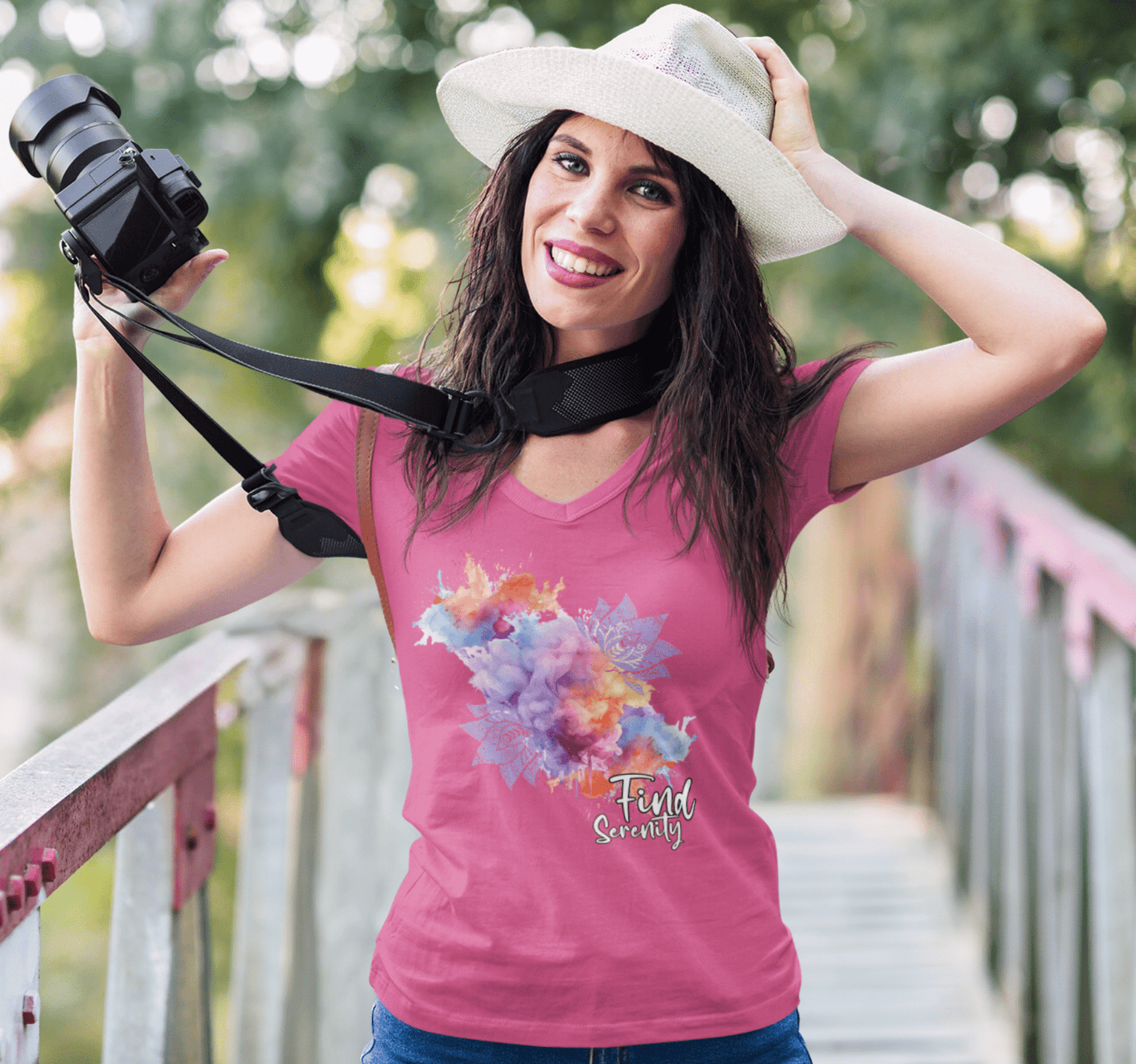 Find Serenity Mandala Floral V-neck T-shirt Yoga Wellness for Women