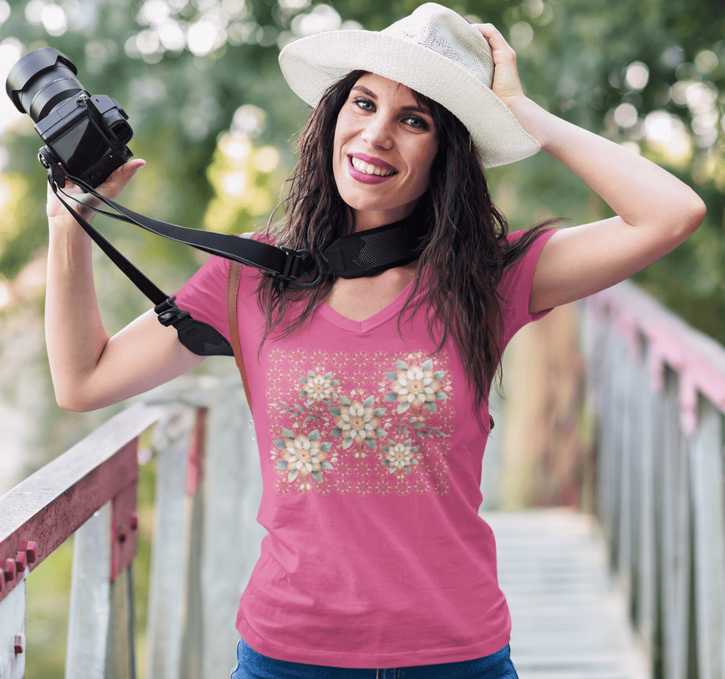 Serenity Flow Mandala V-neck T-Shirt Yoga Wellness for Women