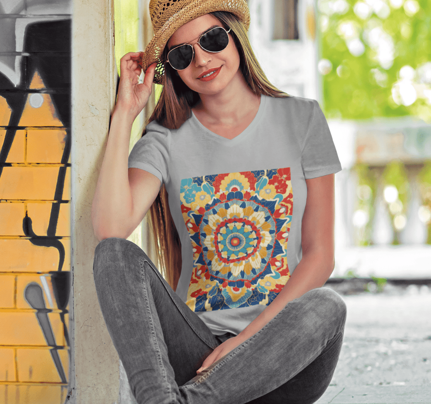 Briar Mandala V-neck T-shirt Yoga Wellness for Women