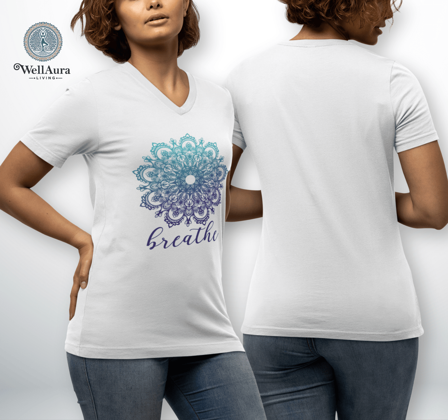 Breathe Mandala V-neck T-Shirt Yoga Wellness for Women
