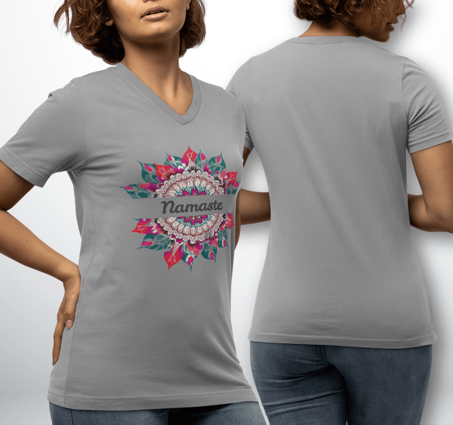 Kai Flower Mandala V-neck T-shirt Yoga Wellness for Women