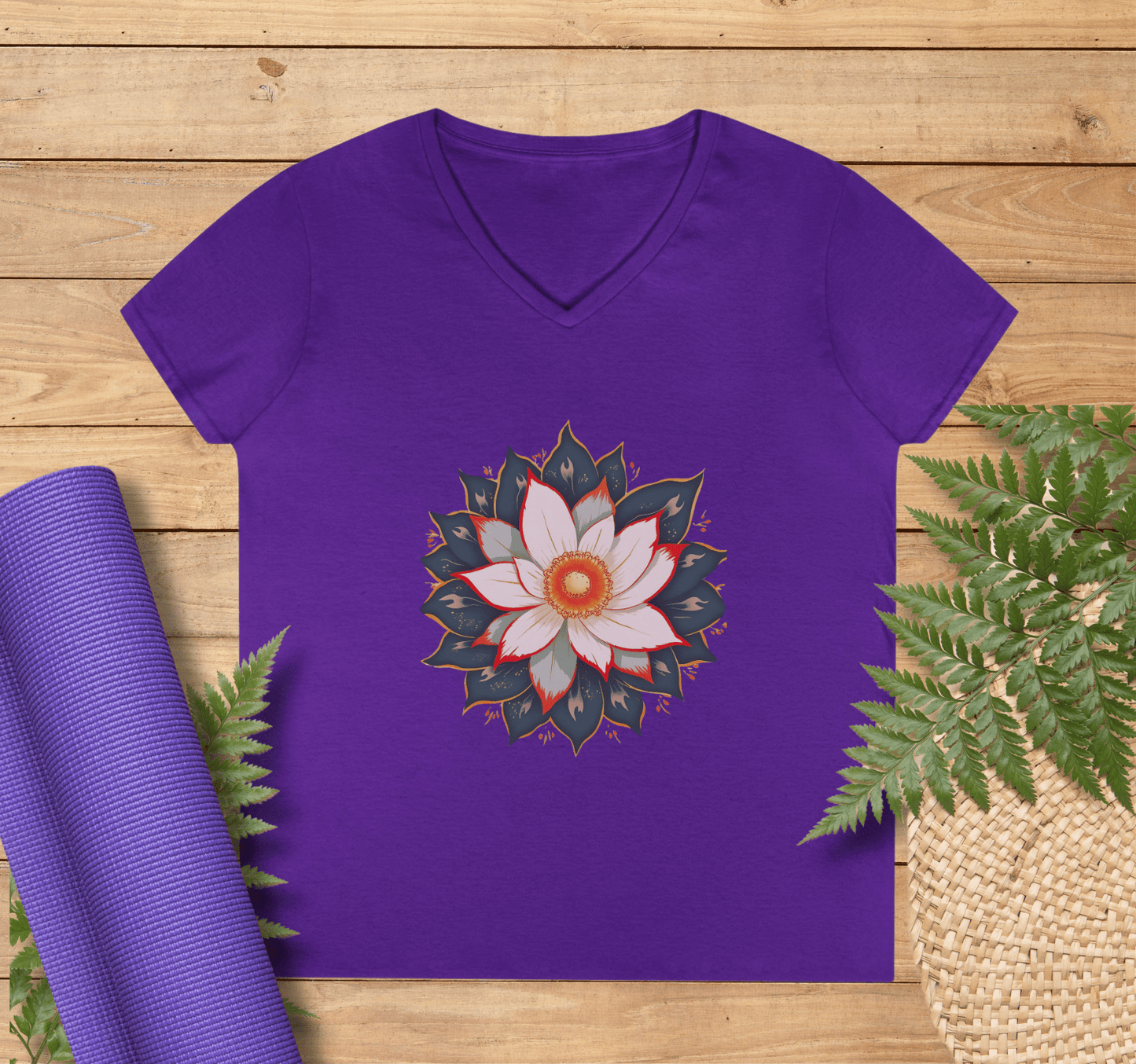 Harmony Mandala V-neck T-shirt Yoga Wellness for Women