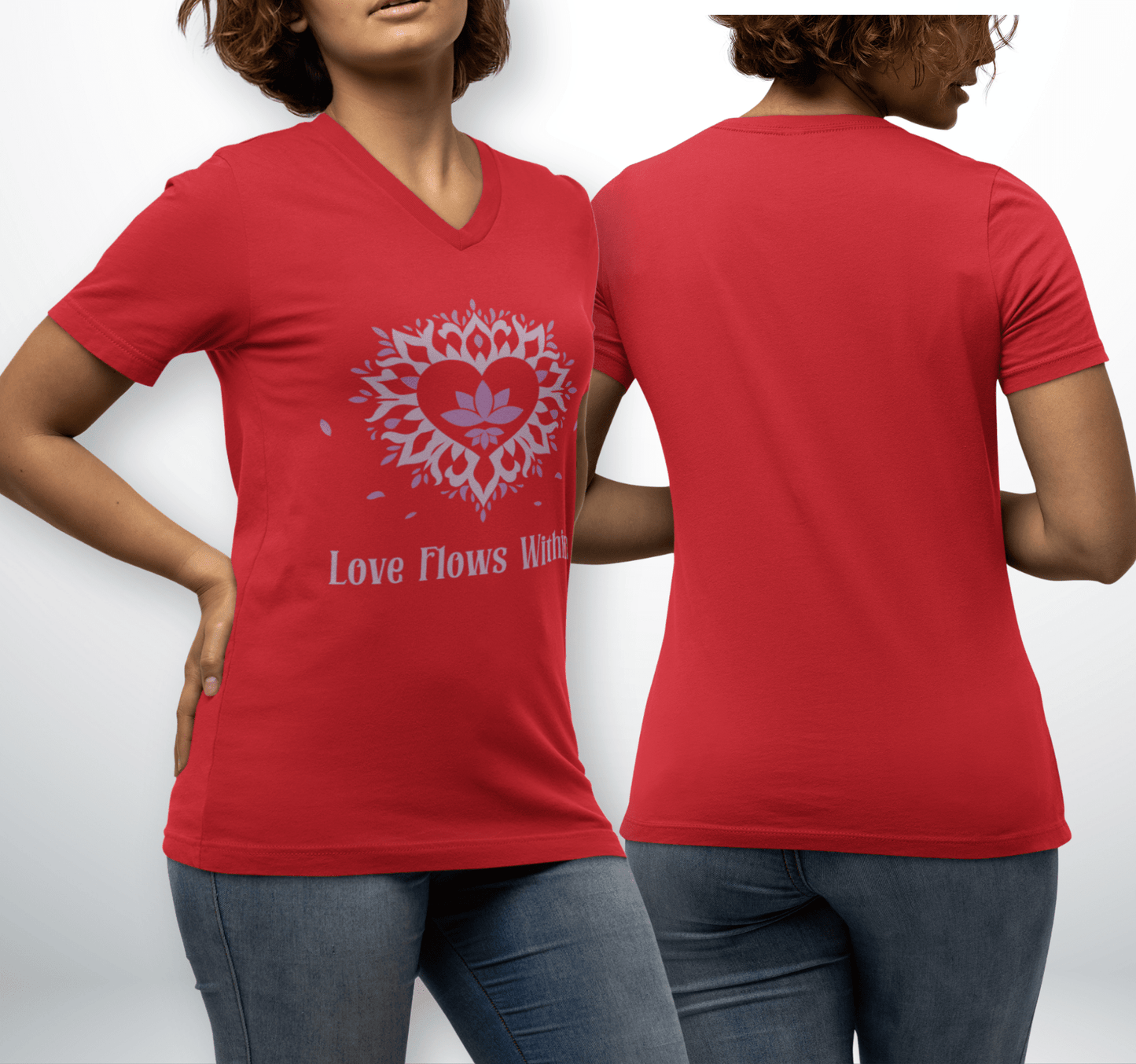 Love Flows Mandala Heart V-neck T-Shirt Yoga Wellness for Women