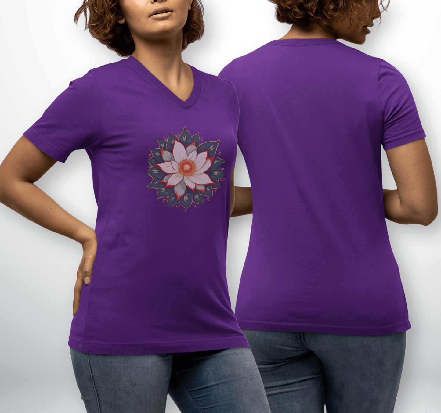 Harmony Mandala V-neck T-shirt Yoga Wellness for Women