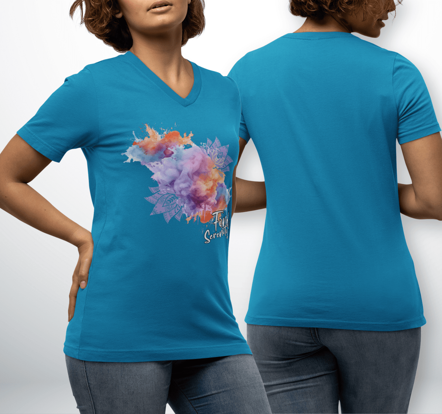 Find Serenity Mandala Floral V-neck T-shirt Yoga Wellness for Women