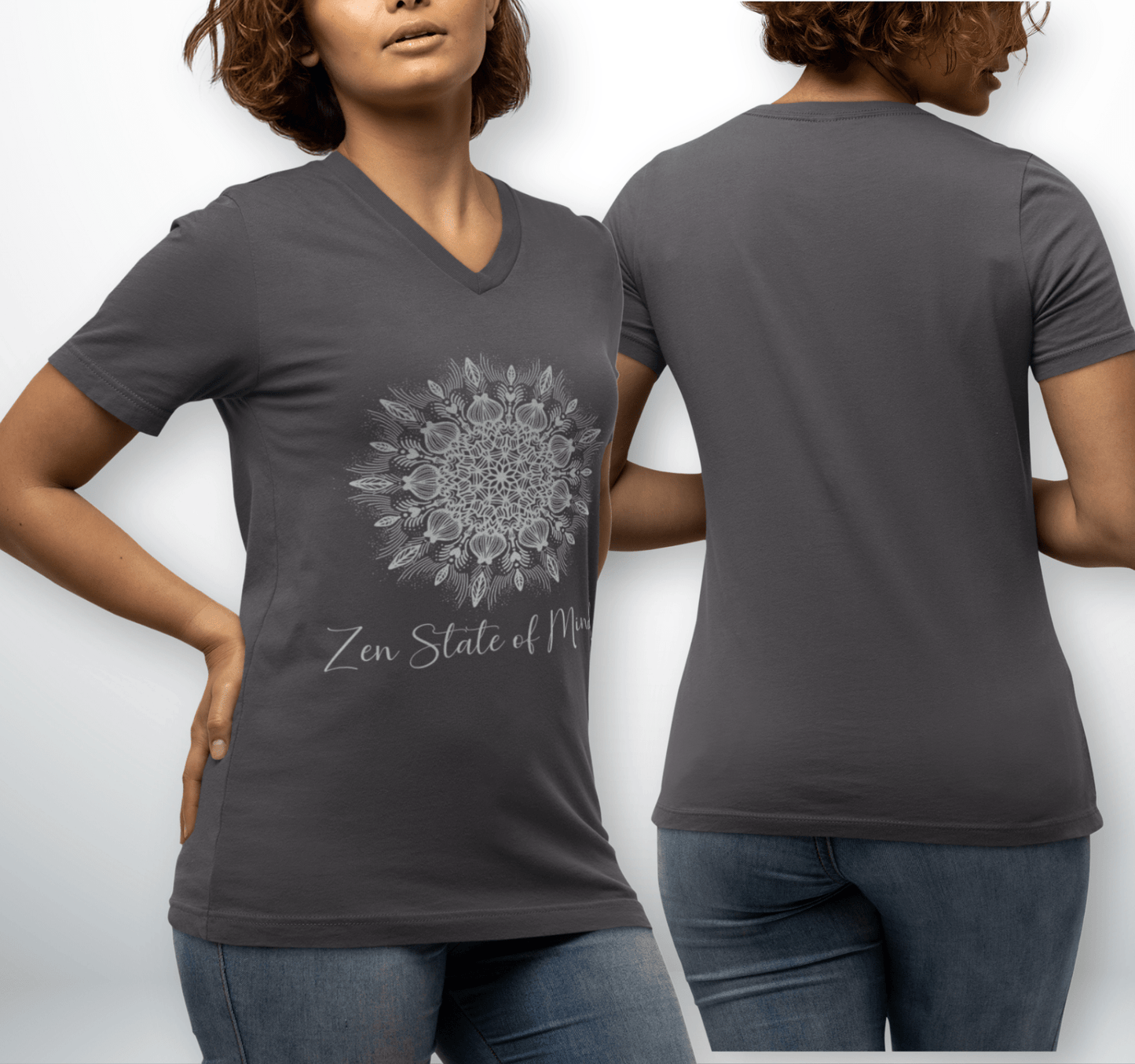 Zen State of Mind Mandala V-neck T-Shirt Yoga Wellness for Women