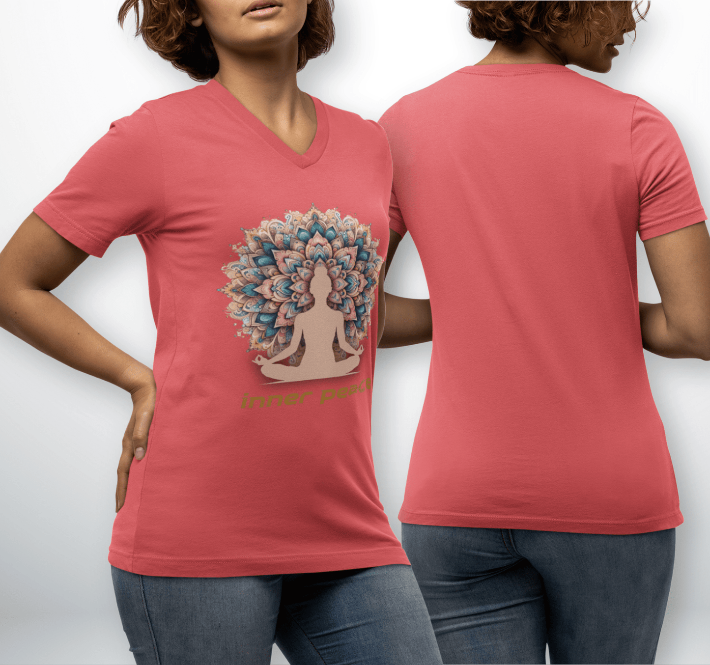 Inner Peace Mandala V-neck T-shirt Yoga Wellness for Women