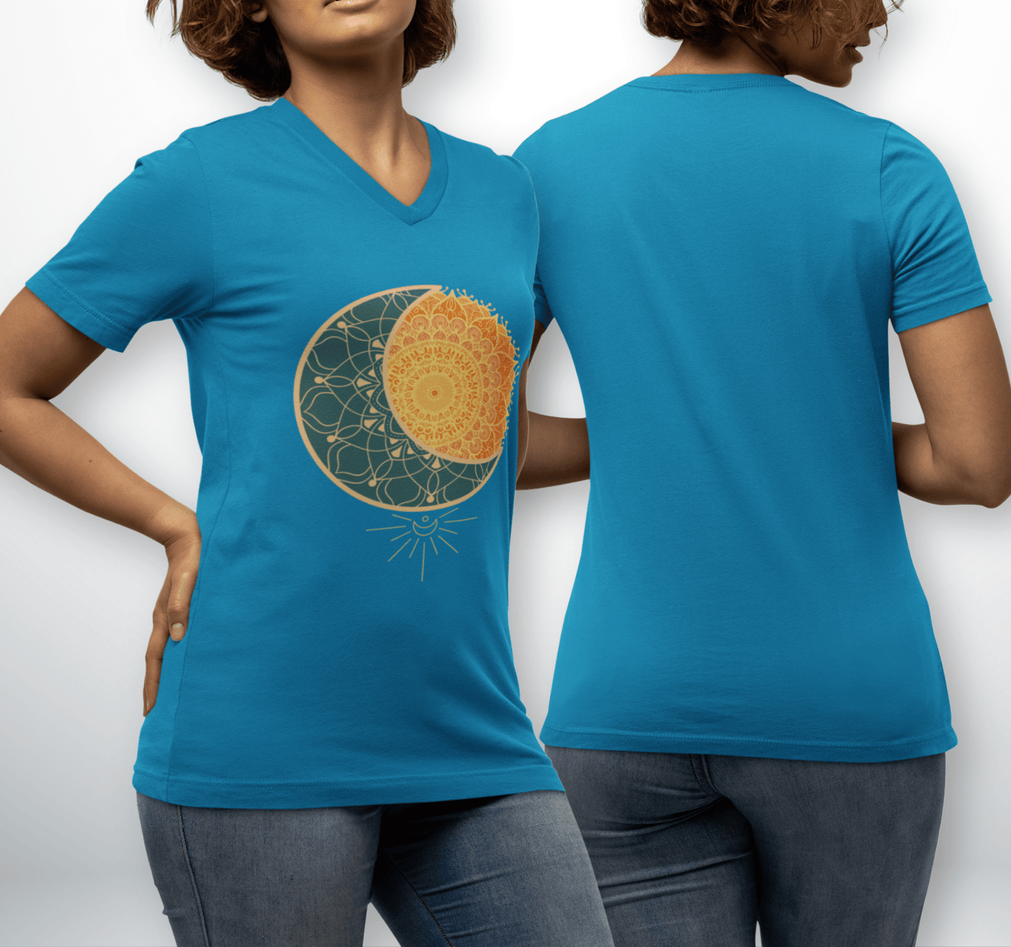 Brighter Better Days Sun Moon V-neck T-shirt Yoga Wellness for Women
