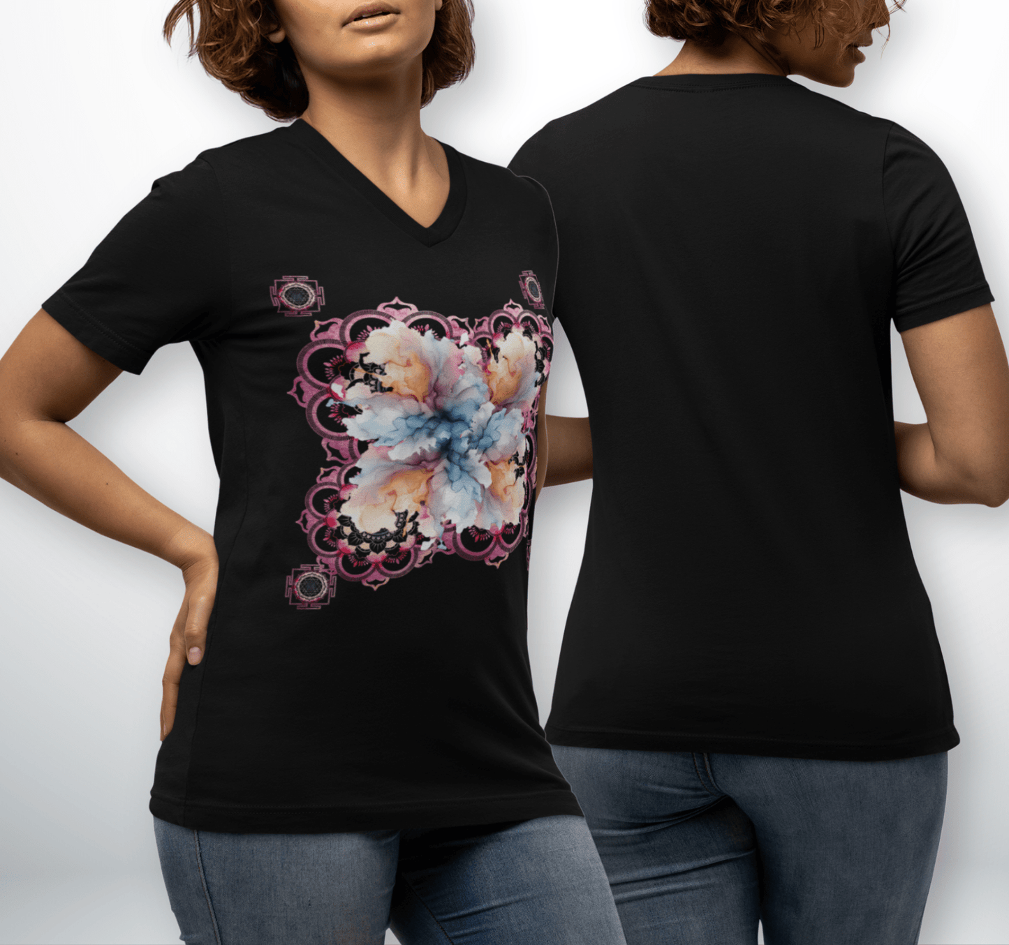 Dancing in Balance Floral V-neck T-Shirt Yoga Wellness for Women