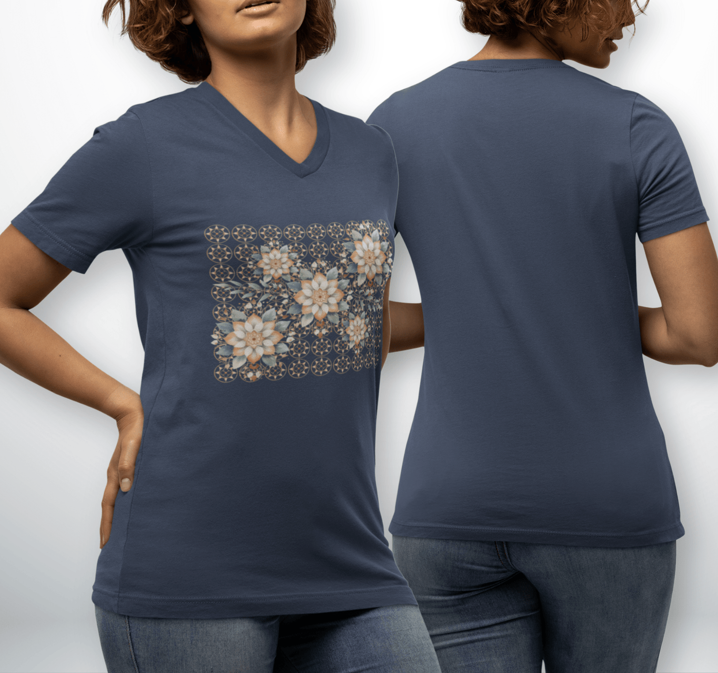 Serenity Flow Mandala V-neck T-Shirt Yoga Wellness for Women