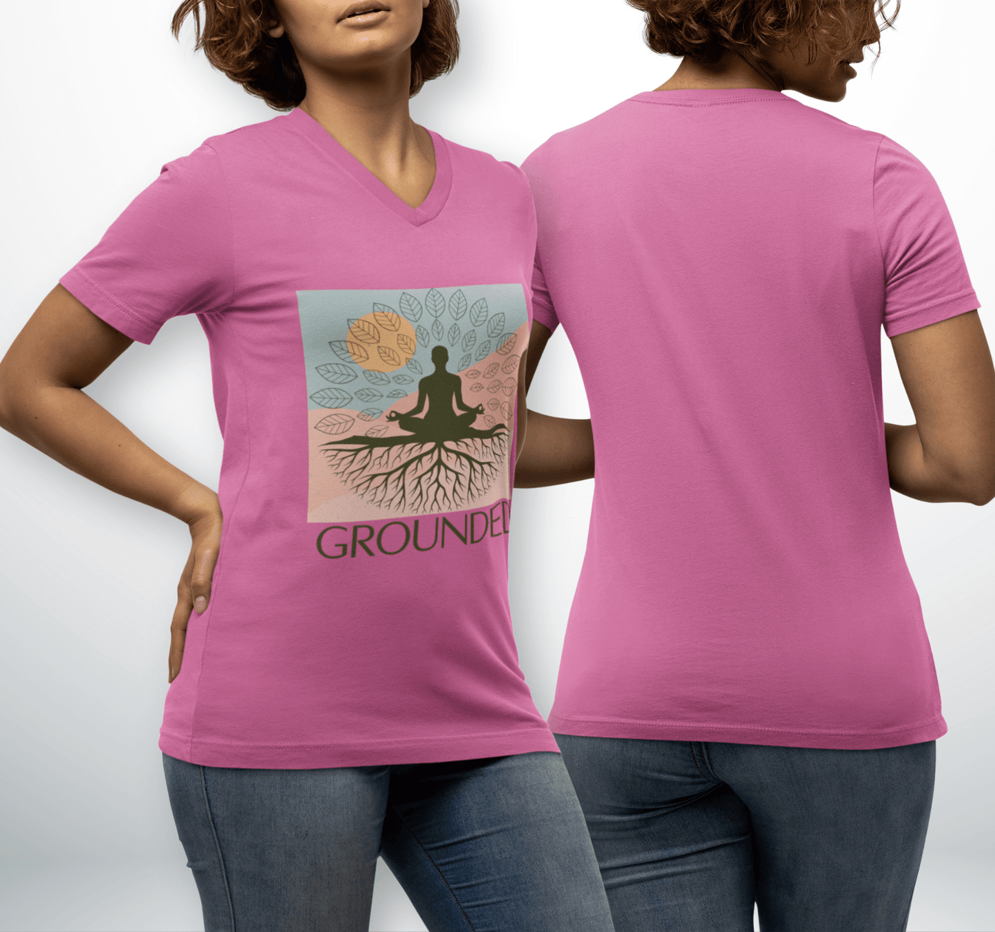 Grounded Leaf V-neck T-shirt Yoga Wellness for Women