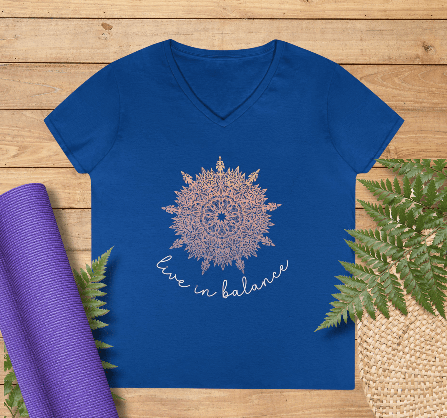 Live in Balance Mandala V-neck T-Shirt Yoga Wellness for Women