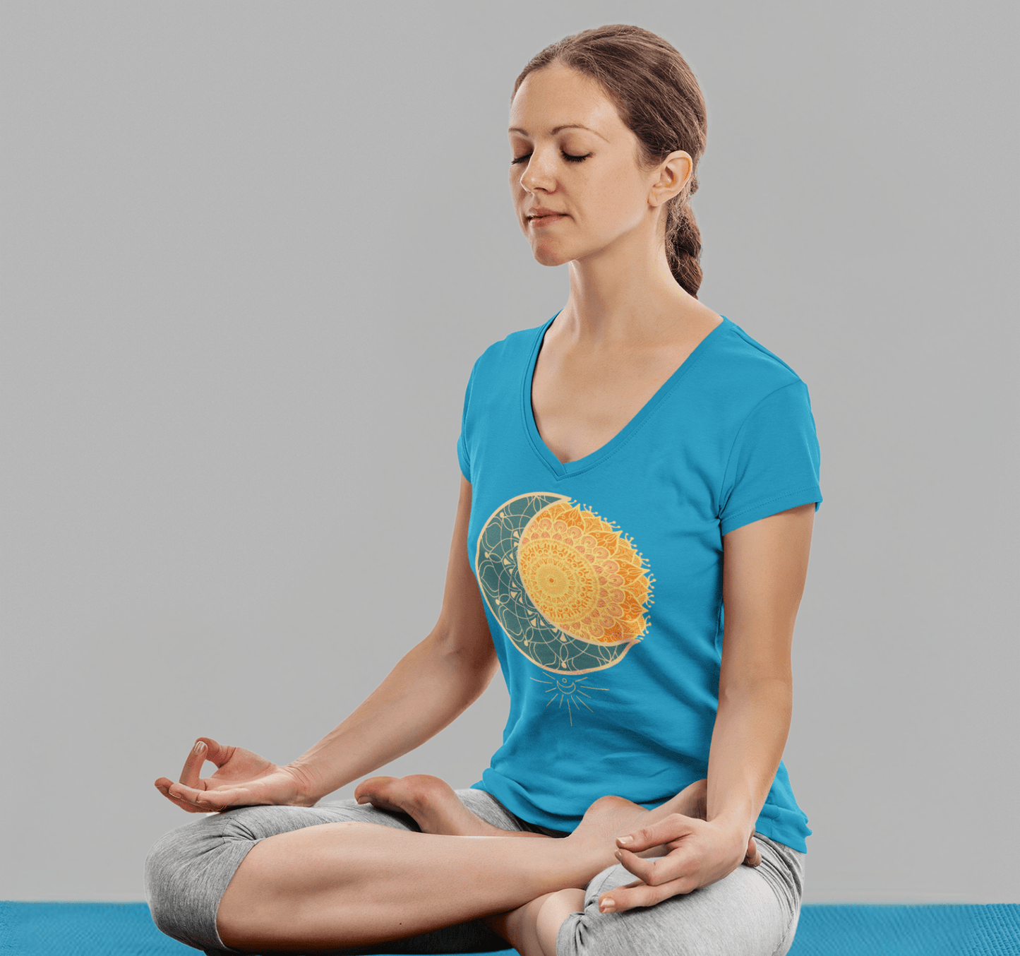 Brighter Better Days Sun Moon V-neck T-shirt Yoga Wellness for Women
