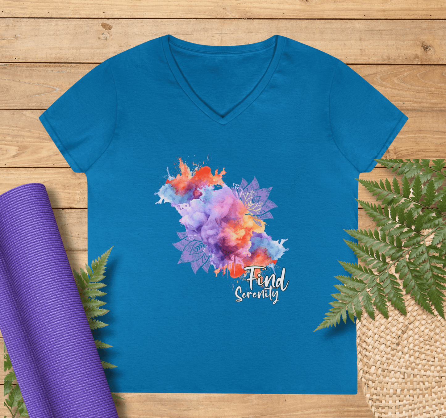 Find Serenity Mandala Floral V-neck T-shirt Yoga Wellness for Women