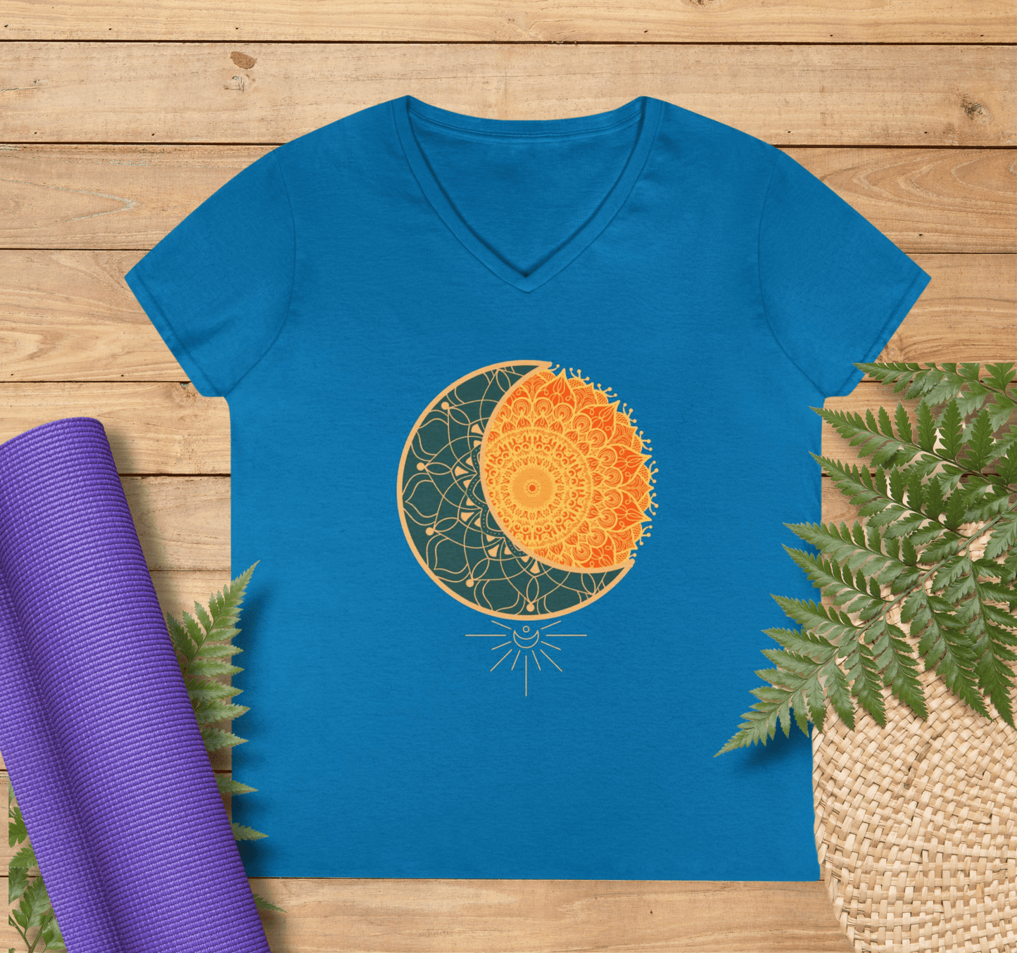 Brighter Better Days Sun Moon V-neck T-shirt Yoga Wellness for Women