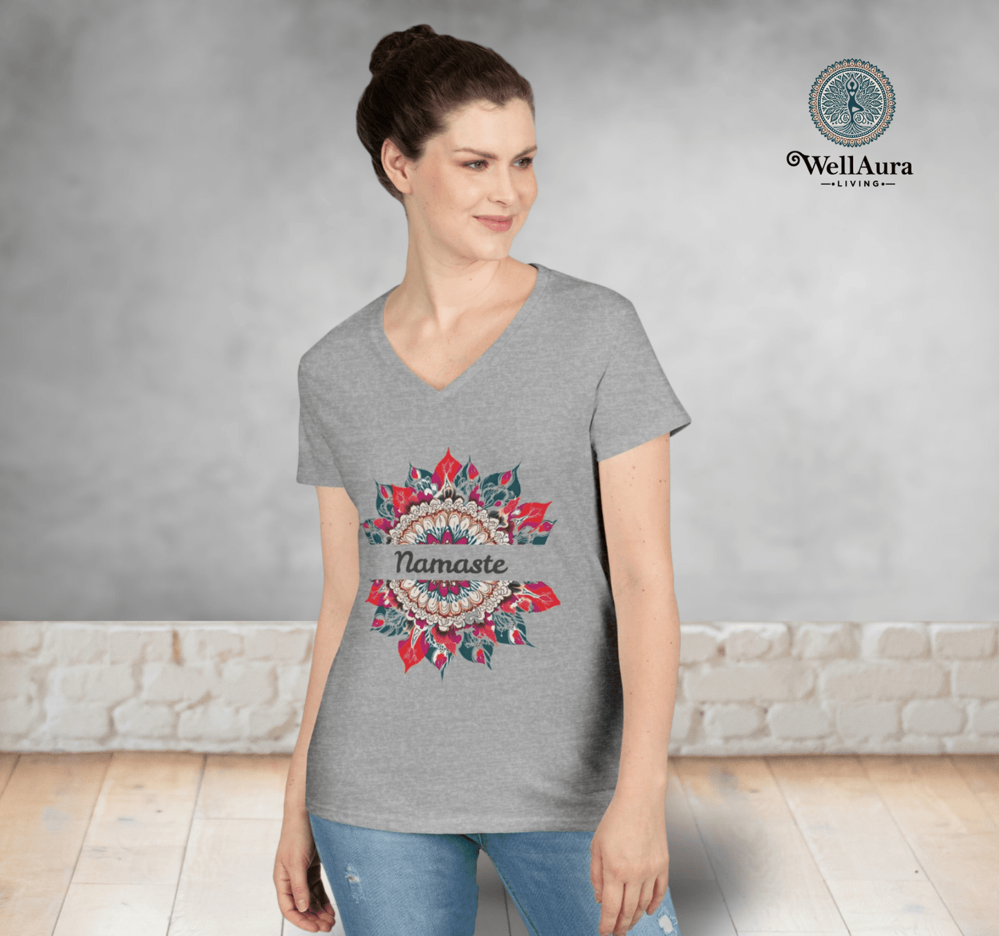 Kai Flower Mandala V-neck T-shirt Yoga Wellness for Women