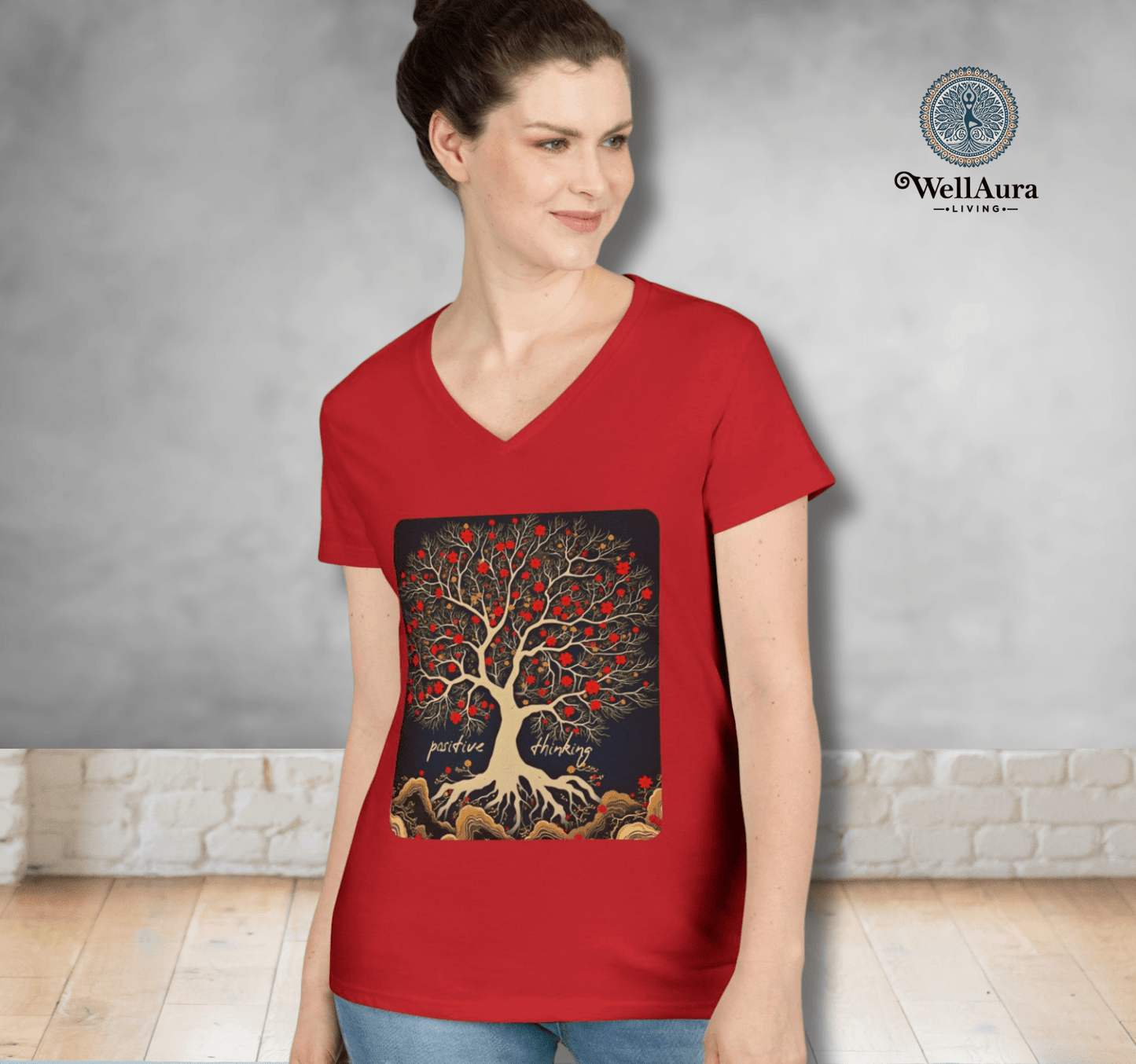 Solaris Tree V-neck T-shirt Yoga Wellness for Women