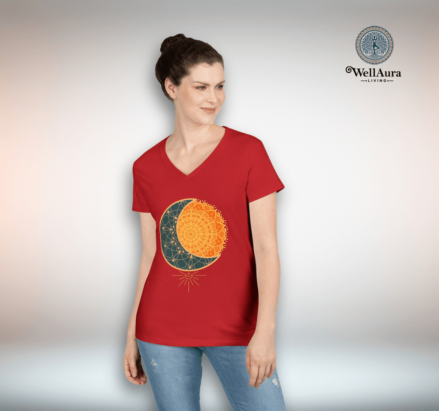 Brighter Better Days Sun Moon V-neck T-shirt Yoga Wellness for Women