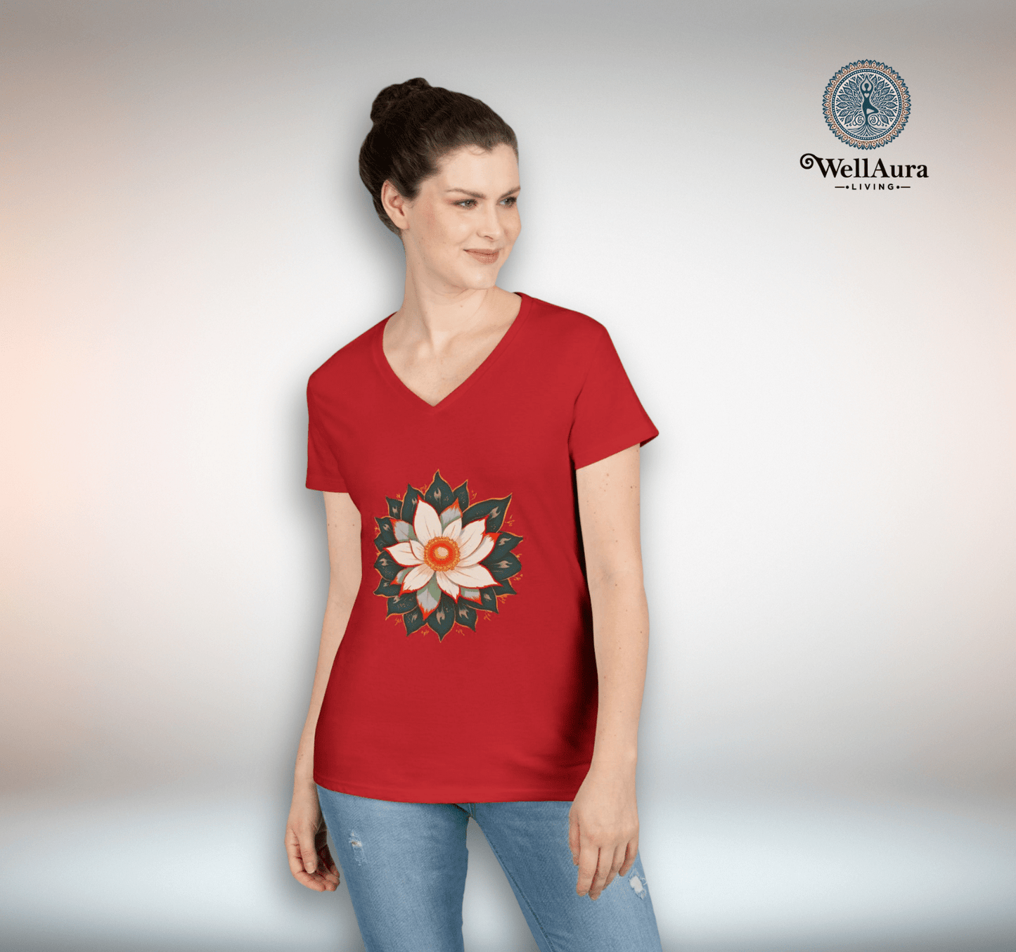Harmony Mandala V-neck T-shirt Yoga Wellness for Women