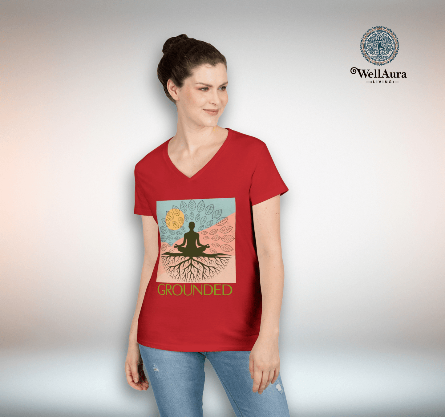 Grounded Leaf V-neck T-shirt Yoga Wellness for Women
